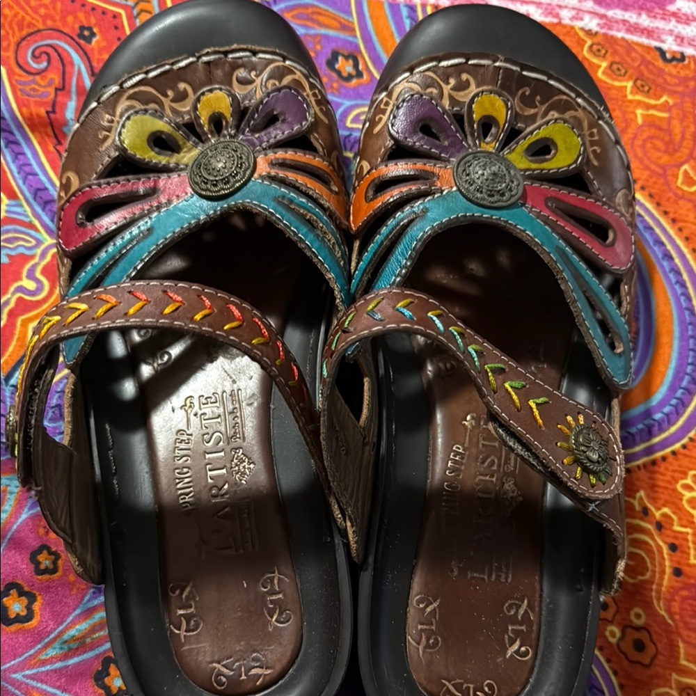Bohemian Brown and Purple Sandals with Artistic Flair